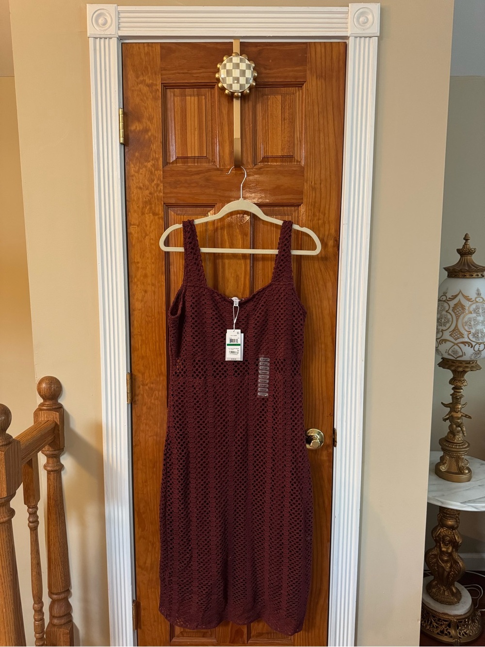 NWT Lucy Paris Burgundy Crochet Knit Midi Dress Size Large | Boho
